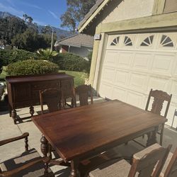 Vintage  Rustic Dining Table With 6 Chairs and  Buffet
