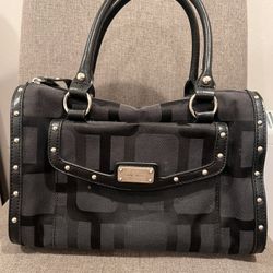 Nine West Black Ladies Handbag Shoulder Hand Bag Purse Tote Canvas 