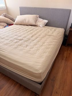 Gray Upholstered Platform Bed Frame