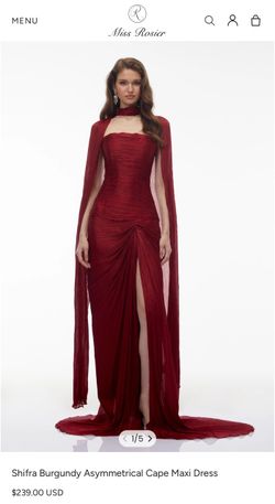 Miss Rosier Shifra Burgundy Cape Evening Gown Dress