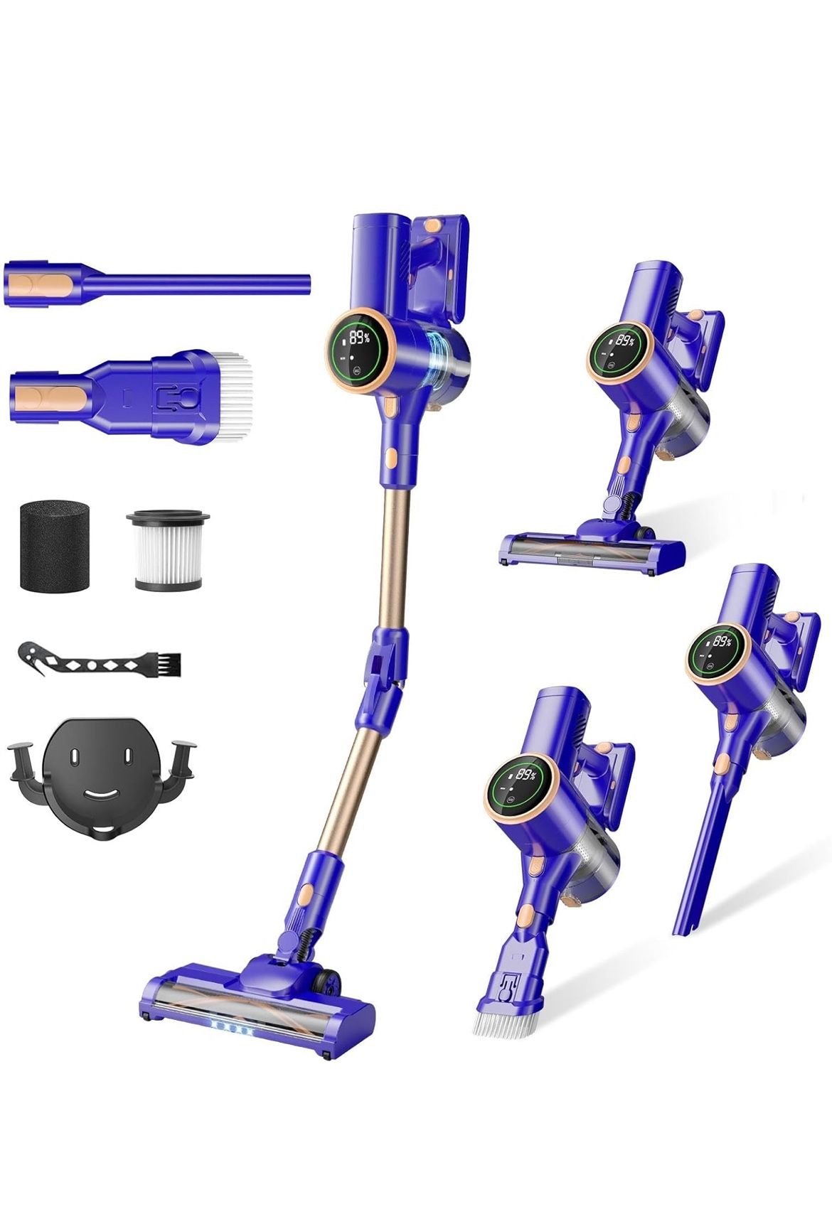 Cordless Vacuum Cleaner, 180° Bendable Wand Stick Vacuum Cleaners with LED Touch Screen, 8-in-1 Lightweight Rechargeable Vacuum with 1.5L Dust Cup for