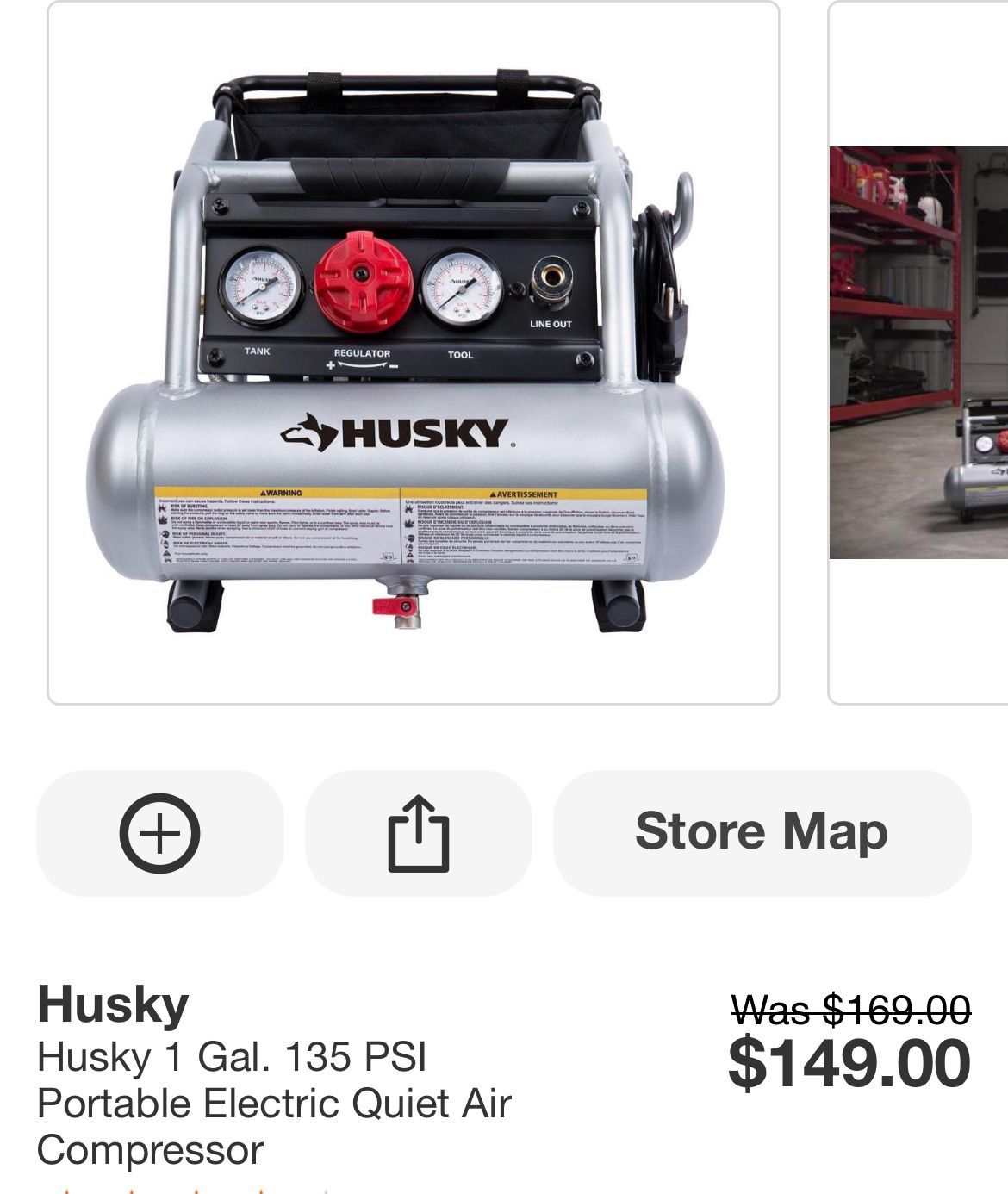 Husky 1 Gallon 135psi Electric Compressor