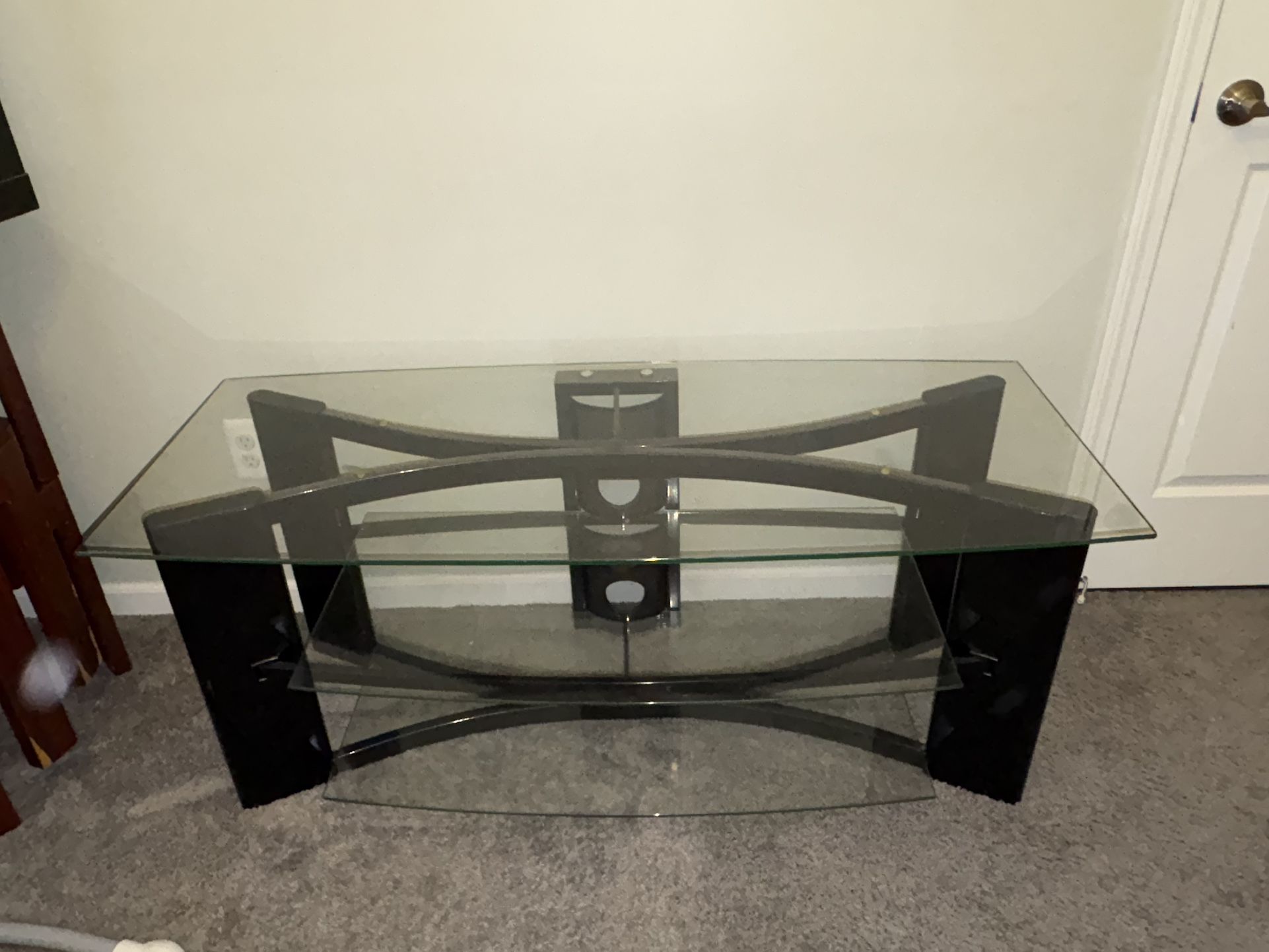 Black Three Glass Shelfs Tv Stand