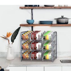 Vrisa 2 Pack Can Organizer for Pantry Stackable Can Storage Dispenser Holds Up to 72 Cans Can Holders for Kitchen Pantry Cabinet Silver