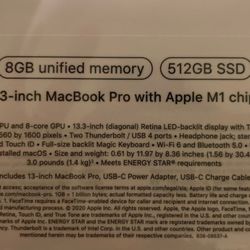 Macbook pro 8gb 512 Ssd Chip