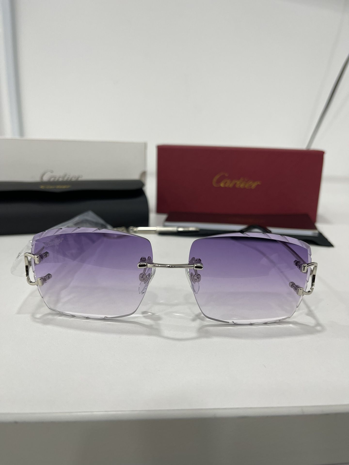 Cartier Glasses(Diamond Cut), Purple, Silver Frame