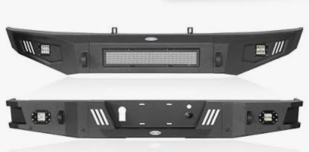 Hooke Road Parachoques Front & Rear negro de acero F150 con placa de cabrestante + parachoques trasero para Ford F-150 2009 2010 2011 2012 2013 2014 