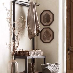 RH Restoration Hardware Coat Rack Bench 3' - Iron / Wood Shelving Hanger