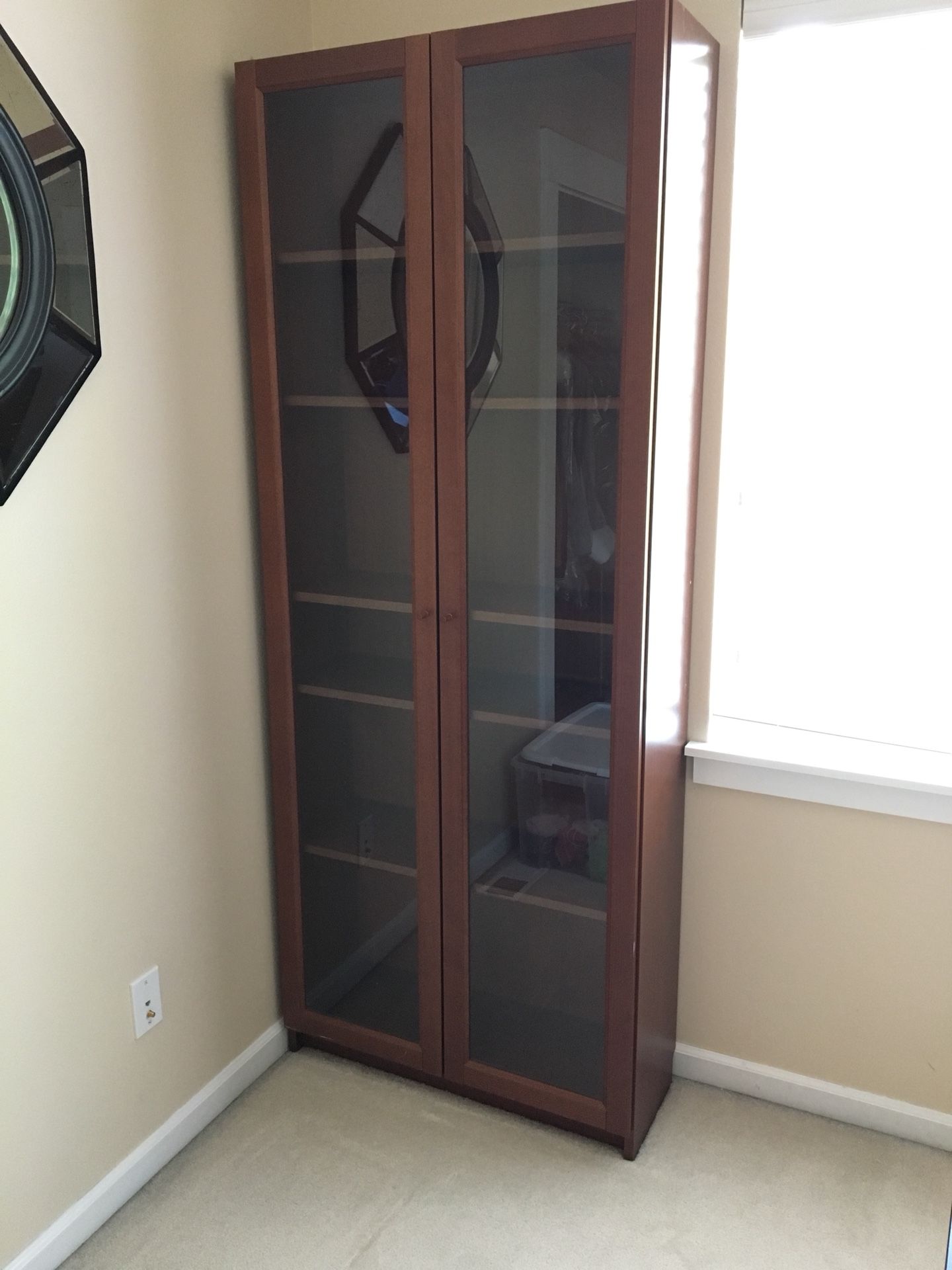 Dark Brown IKEA Billy Bookshelf with Glass Doors Great Condition!