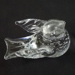 Clear Art Glass Bird Bullicante Controlled Bubbles Paperweight 3.5"x3"