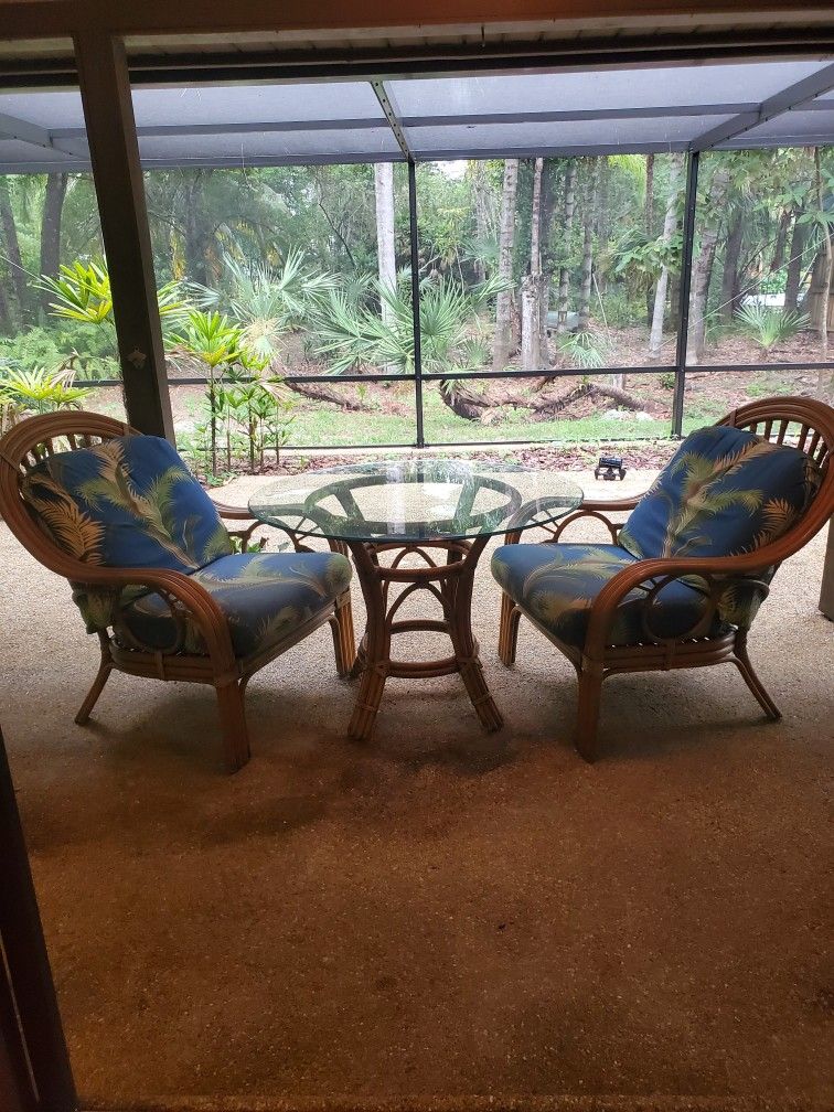 Vintage Rattan Table And Two Chairs