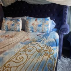 Free Delivery Blue Velvet Complete Bedroom Set Selling All Together only $1500 cash Firm 