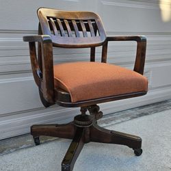 ++ VTG/ATQ *RARE* SIKES CO INC WOODEN TILT-BACK RECLINING BANKER'S OFFICE CHAIR ++