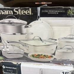GOTHAM STEEL 15 Pc Ceramic Cookware Set Nonstick, Pots and Pans Set Non Stick for Kitchen with Frying Pan, Sauce Pan, Pots and Pans for Cooking, Non T