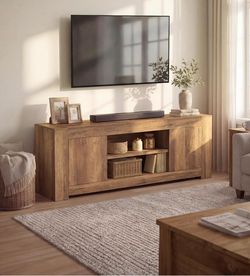 TV Stand, Farmhouse Entertainment Center with Storage Cabinets, Media Console Table for Living Room, Bedroom, for 65 Inch TV, 58 x 15.7 x 23.6 Inches,