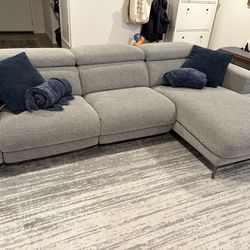Heather Grey Performance Fabric 106” Power Reclining Sectional with Chaise & USB – $200 OBO