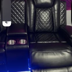 Leather Reclining Loveseat (2 Seater) And Couch (3 Seater) LED LIGHTS,USB PORTS