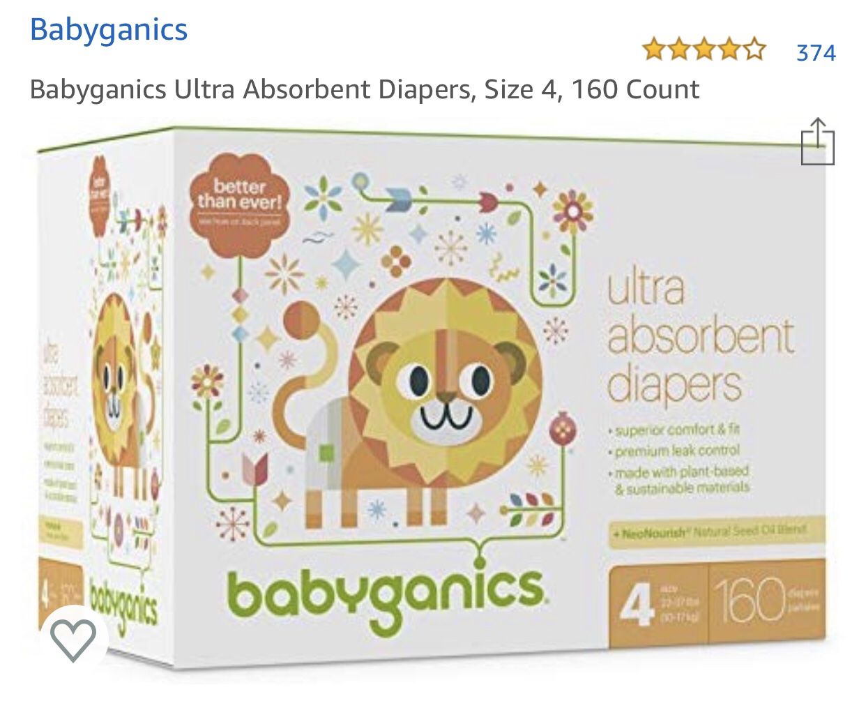 Babyganics Diapers Size 4- 160ct