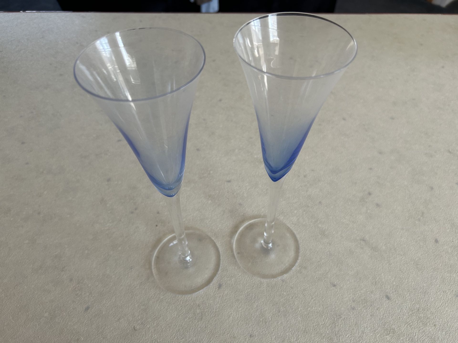 Set Of Two Blue Champagne Flutes