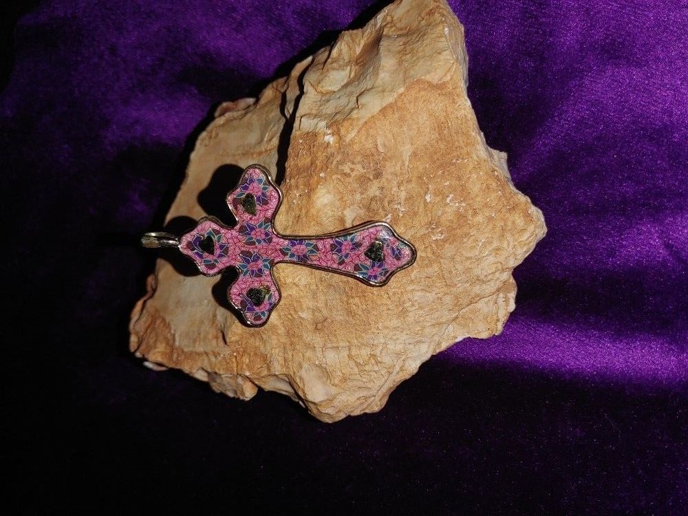 Enameled pink/silver Cross