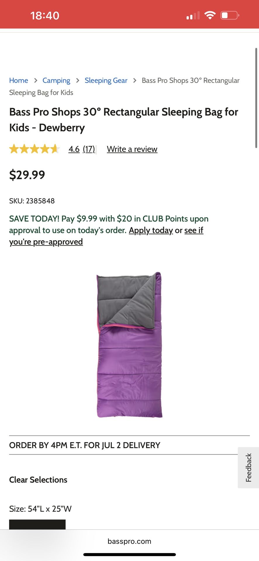 Sleeping Bag - Kids Bass Pro