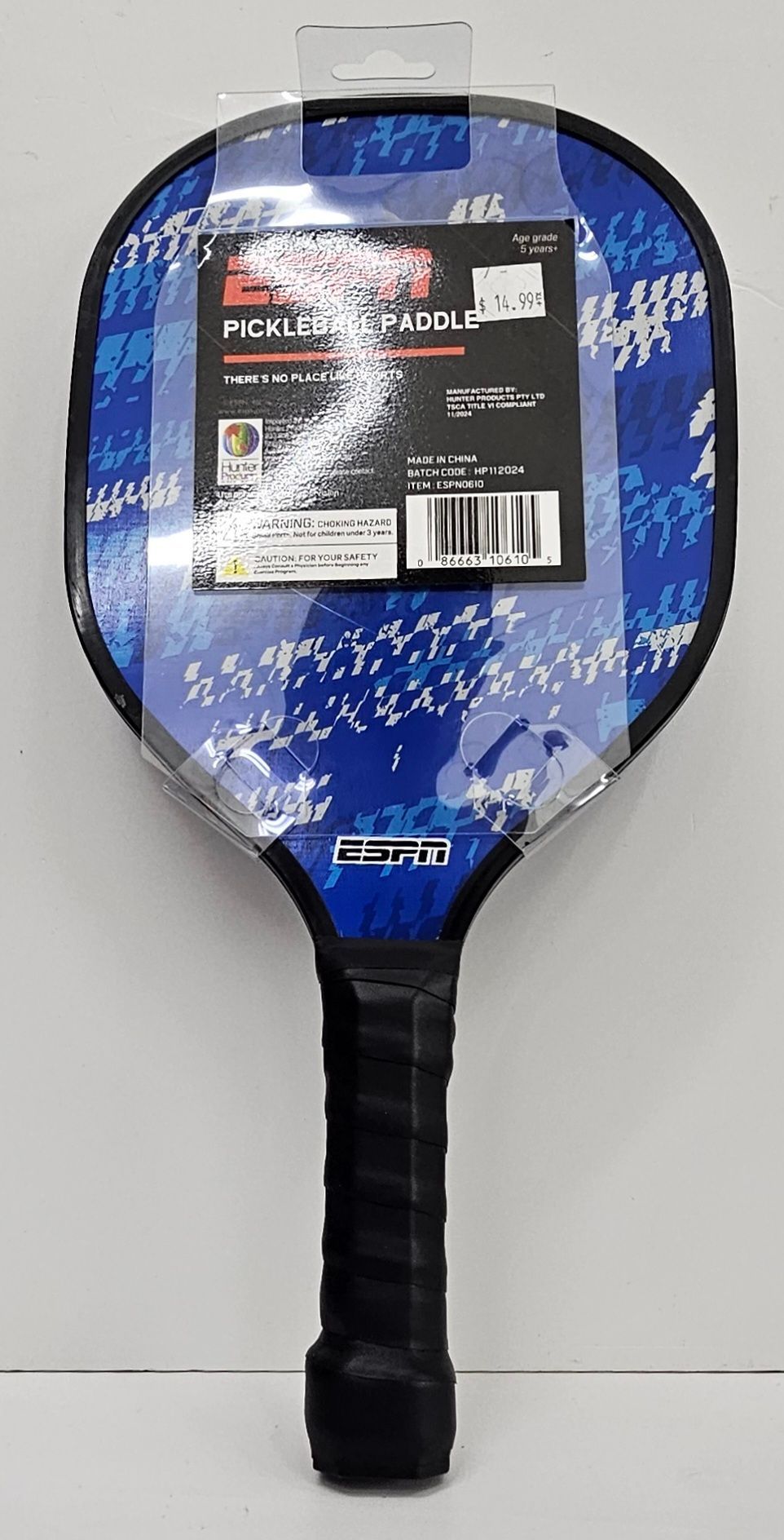 ESPN Pickleball Paddle, Beginner-Friendly 15" x 7.5", Modern Blue, Wooden Core