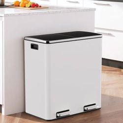 AthLike 60L(16 Gal) Dual Trash Can, Stainless Steel Kitchen Garbage Can, Double Compartment Classified Rubbish Bin, Recycle Dustbin w/Plastic Inner Bu