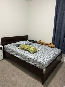 Dark Brown Wood Queen Bed Frame