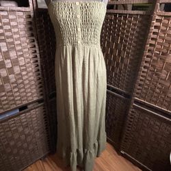 AUW Olive Green Smocked Strapless Maxi Dress