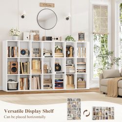 86" H Triple Wide Bookshelf and Bookcase, 7 Tier Tall Bookshelf with Storage, Large Bookcase with 21 Open Display Storage Shelves, Wood Book Shelf Med