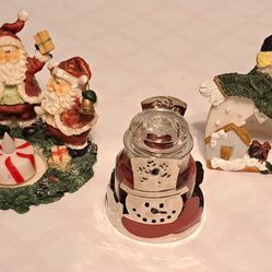 Christmas Decor Bundle Candle Holders Santa Claus Snowman 