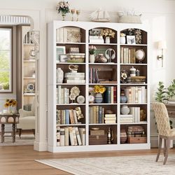 71" Triple Wide Bookshelf, 6 Tier Tall Bookshelf, Large Bookcase with Curved Baffle, 63.4" Wide Book Shelf with 18 Open Display Shelves for