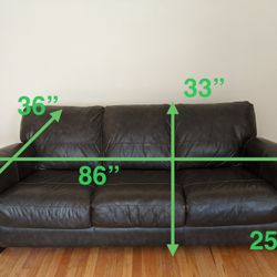 Genuine Italian Leather Sofa Couch Dark Brown