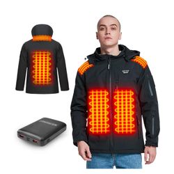 Heated jackets for Men Women with 14400mAh Battery Pack, Heated Coats with Detachable Hood Windproof