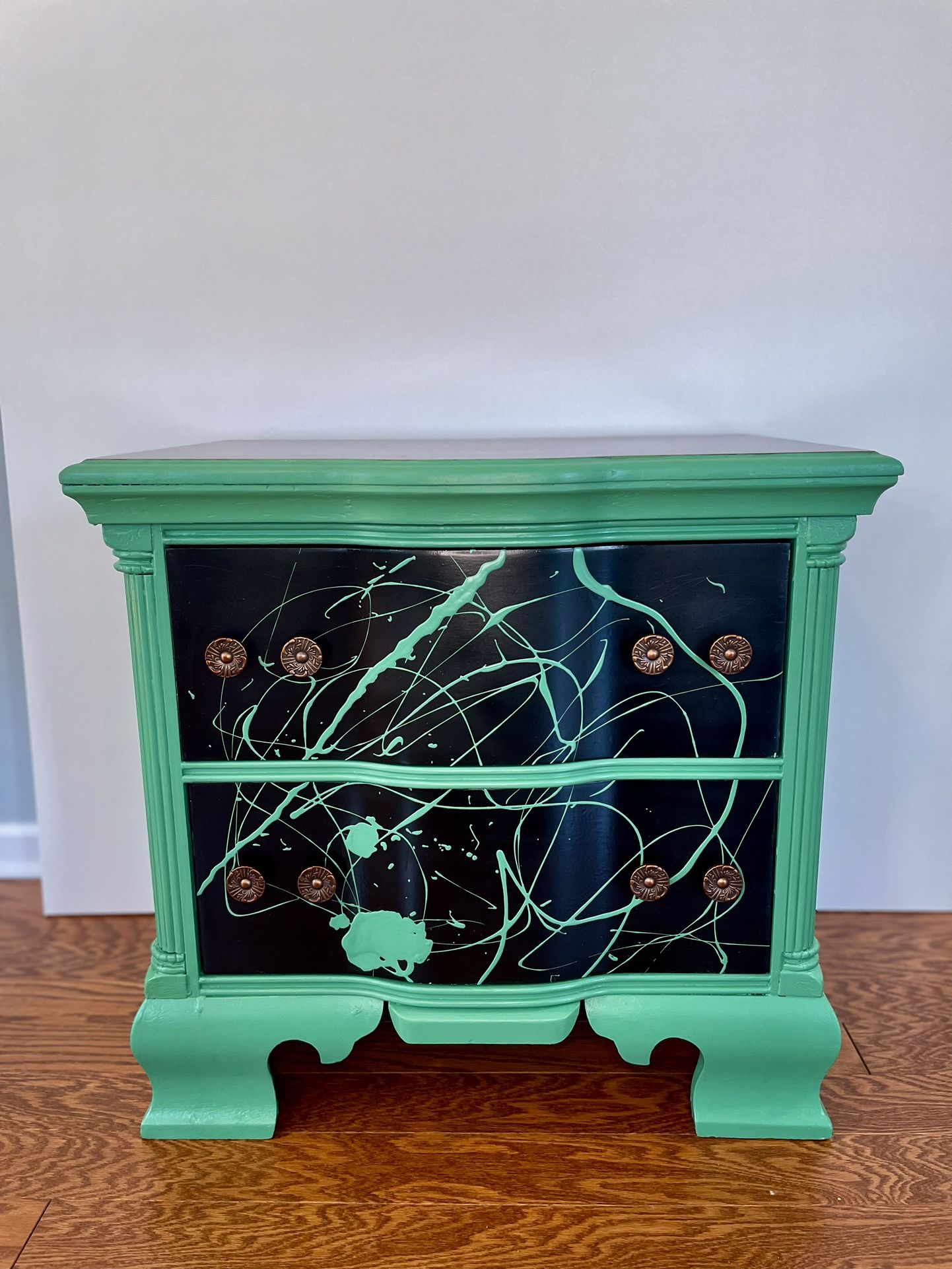 Refinished Hand-Painted Vintage Nightstand – Artistic Modern-Retro Solid Wood