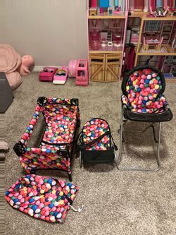 4-Piece Baby Doll Furniture Set – Crib, High Chair & Carrier
