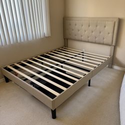 Queen Size Light Gray Upholstered Bed Frame Very Clean and Excellent Condition 