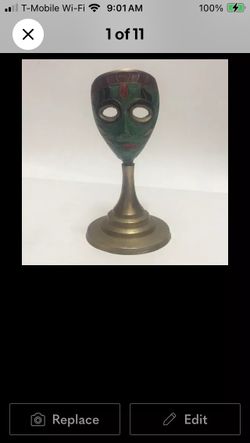 Painted Brass Mask On Pedestal