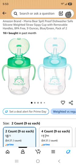 Mama Bear 9 oz spill proof sippy cups with straw 2 pack
