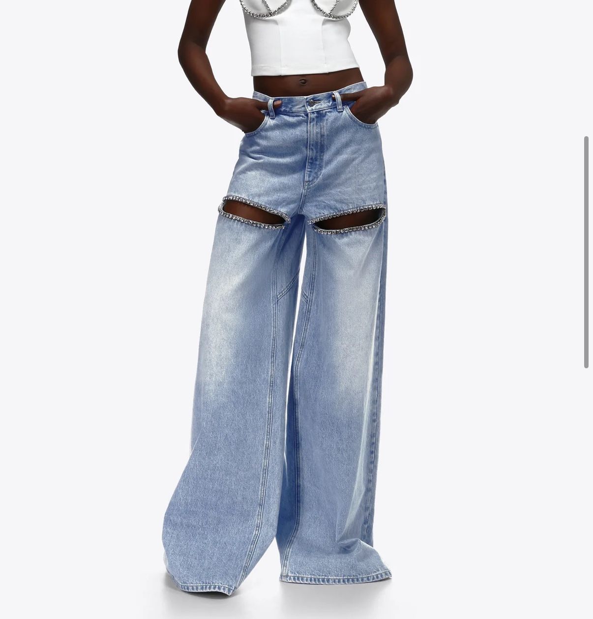AREA WIDE LEG CRYSTAL SLIT JEAN 