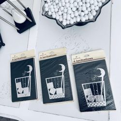 🥂 3 New Packs of Vintage Hallmark Black & Silver Foil Invitations (24 total)