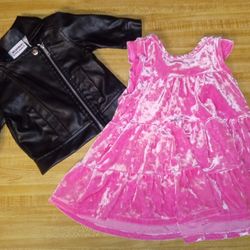 Brand New Without Tags Blueber: Pink Dress With Black Moto Jacket 6-9m Baby Girls