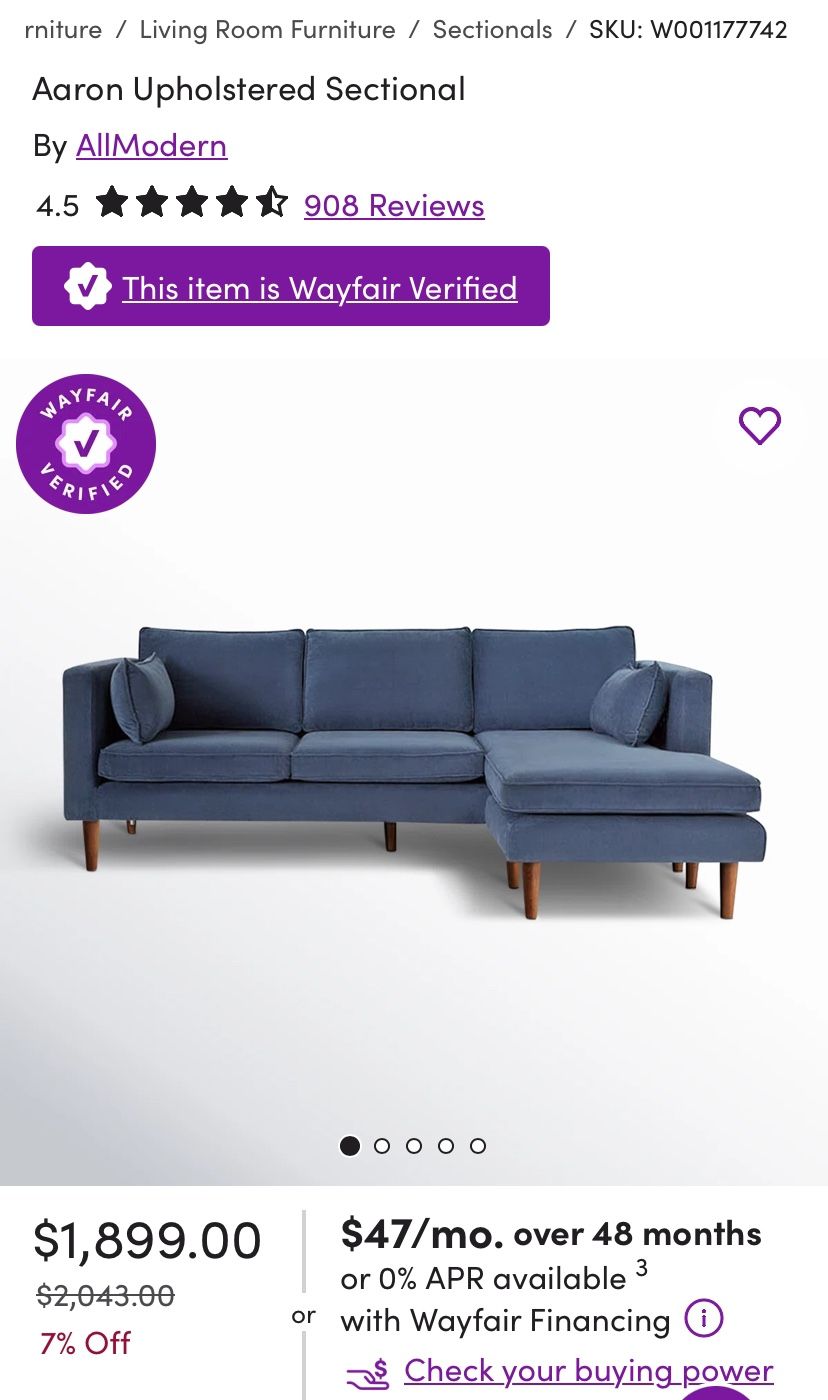 Blue Upholstered Sectional Couch