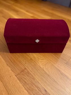 Burgundy Velvet Jewelry Box 3-Tier Organizer Mirrored Lid Fold Out Compartments