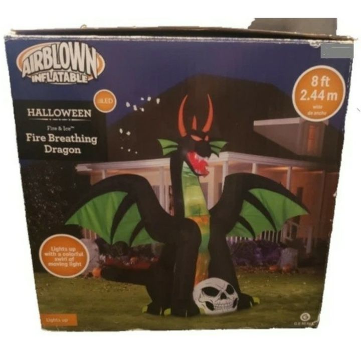 Halloween Airblown Inflatable Fire Breathing Dragon Yard Decir.
