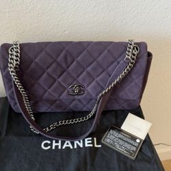 CHANEL Chain Shoulder Bag Matelasse Caviar Leather Purple Flap