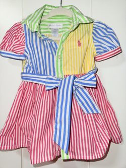Ralph Lauren Multicolor Striped Dress with Bow 0-3 M
