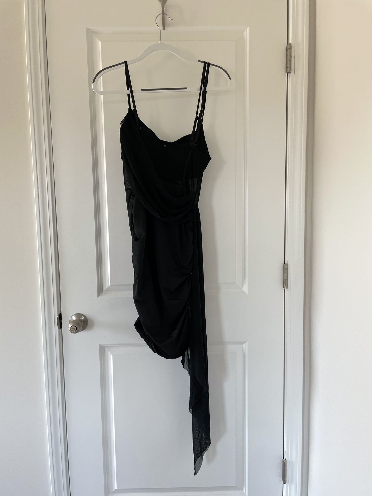 Figdaw Elegant Asymmetrical Black Bodycon Cocktail Dress with Train | Size L|