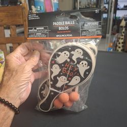 Halloween "Hey Boo!" Ghost Paddle Ball Toy Party Favors 9" X 4" 8 PACK "BRAND NEW "