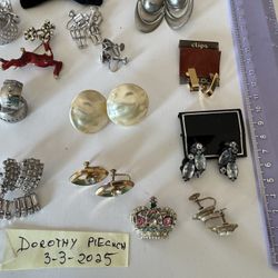 Variety Of VTG Ladies’ Shoe Clips, Screw Back & Clip On Earrings, Brooch Pins